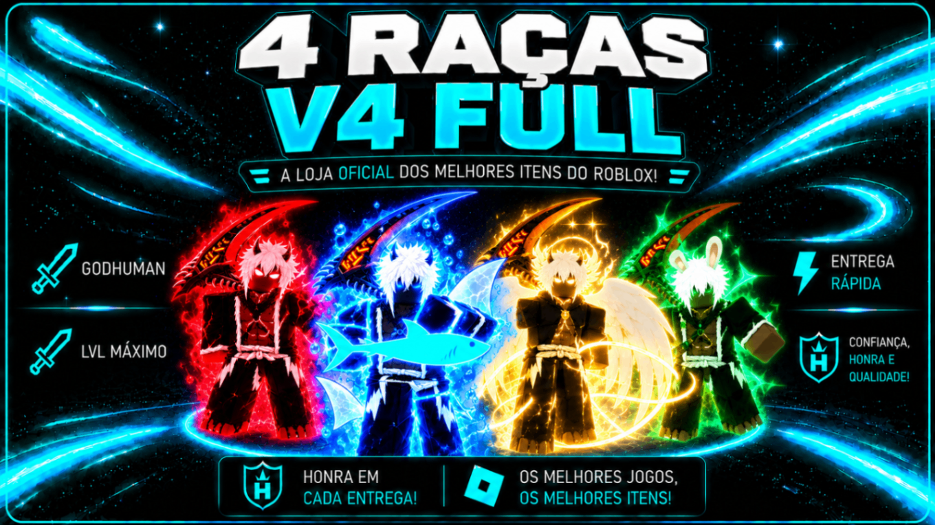🧒🦈👼🐇4 RAÇAS V4 FULL + 🥊 GODHUMAN + ⚔️ CDK + 🔫 SOUL GUITAR + 🌟 LVL MÁXIMO